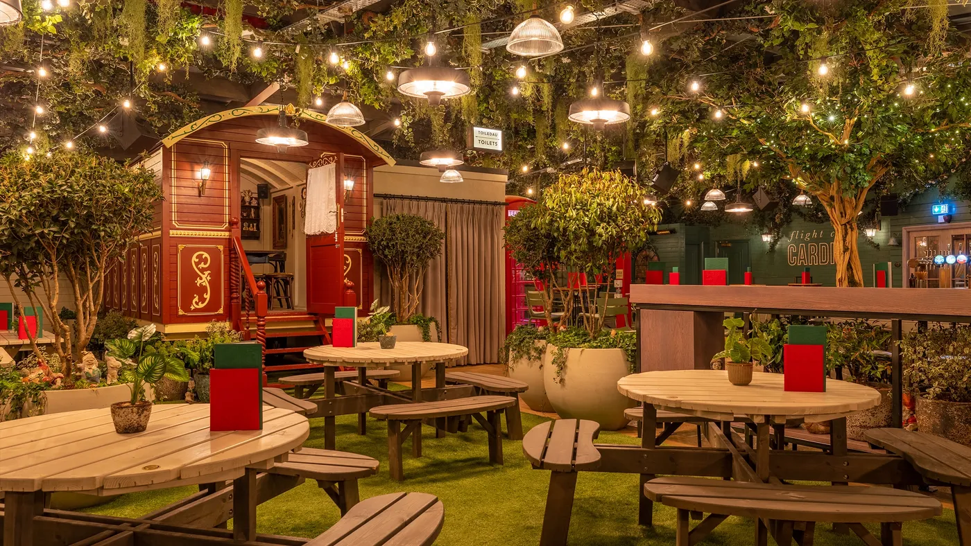 The outdoor terrace at Flight Club Cardiff