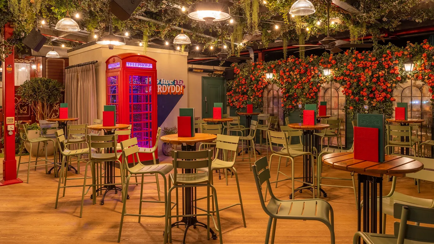 The outdoor terrace at Flight Club Cardiff