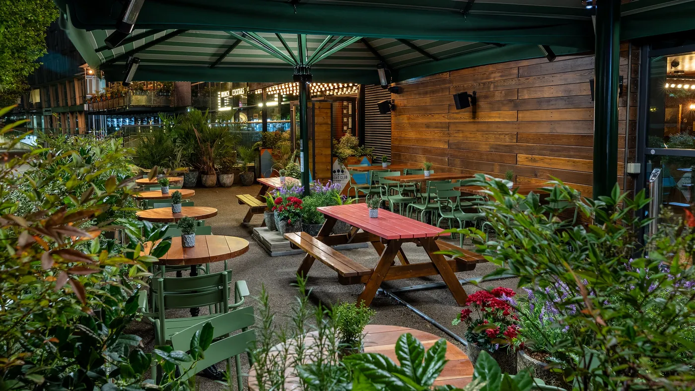 Flight Club Liverpool beer garden and outdoor terrace