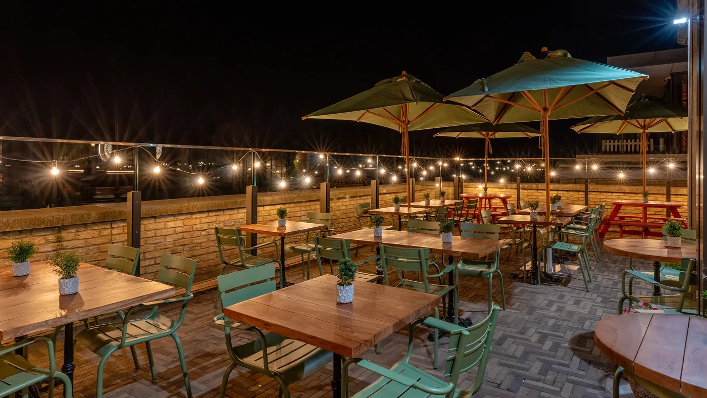 Flight Club Oxford's panoramic rooftop terrace, perfect for a drink in the sun 
