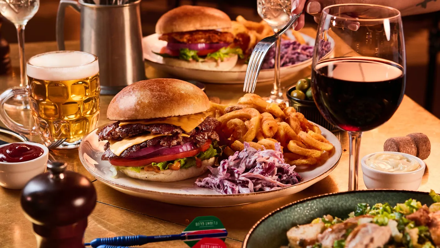 burger and chips